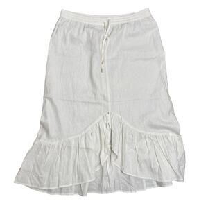 Anne Klein White Linen Ruffle Hem High Low Midi Skirt – Elastic Waist Size L